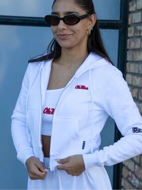 Hype and Vice "Mia" cropped full-zip sweater featuring embroidered Ole Miss M